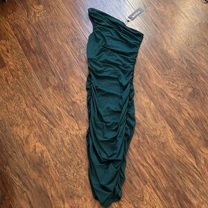 NWT Elegant Dark Green Ruched Gown